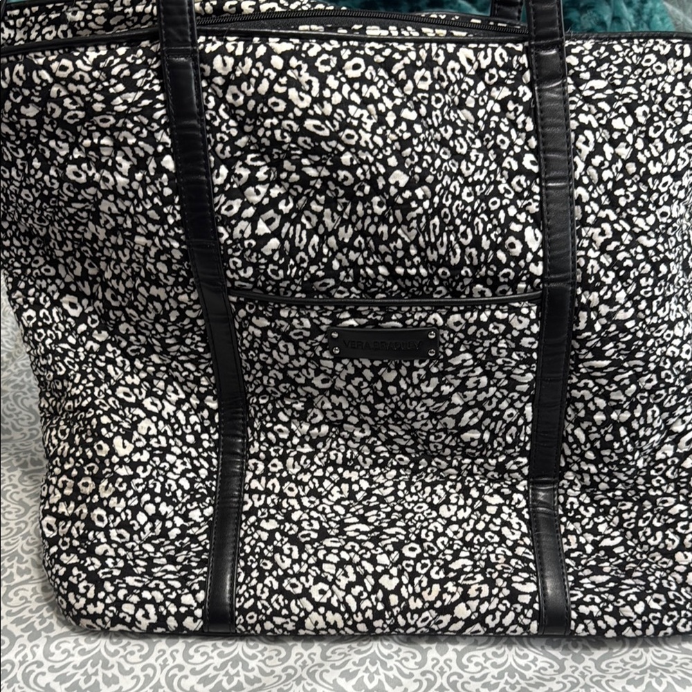 Vera Bradley Black and White Tote with leopard pattern
